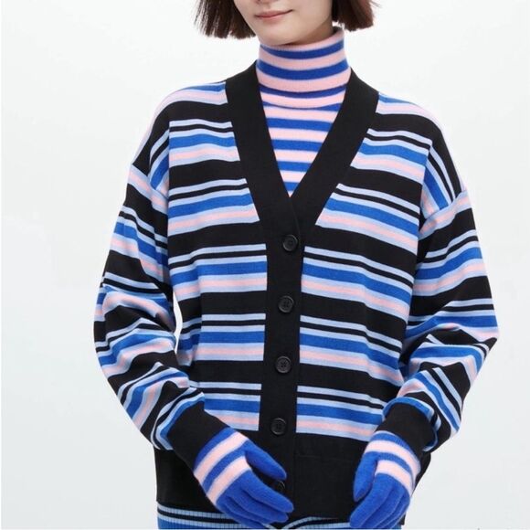 MARNI x UNIQLO Collaboration Striped Oversized Cardigan Blue Women Size Large - Picture 1 of 8